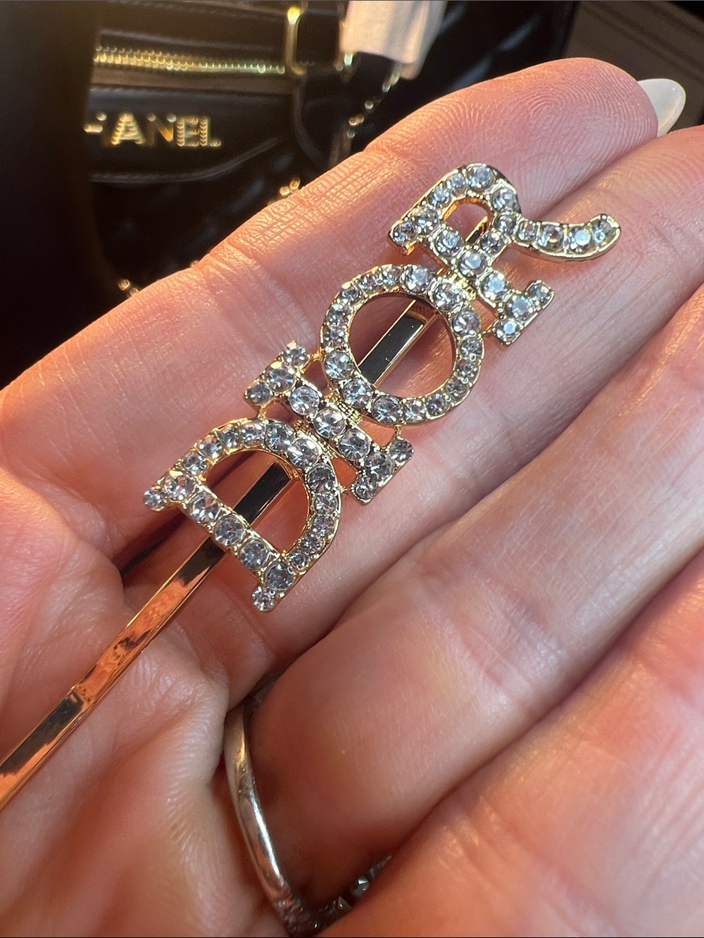 Gold-Tone Crystal Logo Hair Pin